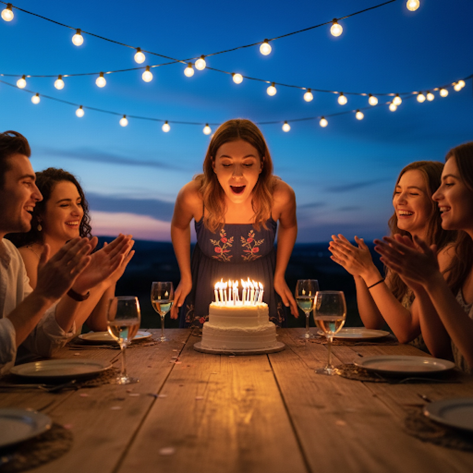 Birthday celebration photo with warmer social light